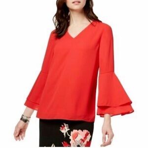 Alfani Blouse Bell Sleeves Orange V neck Size 6